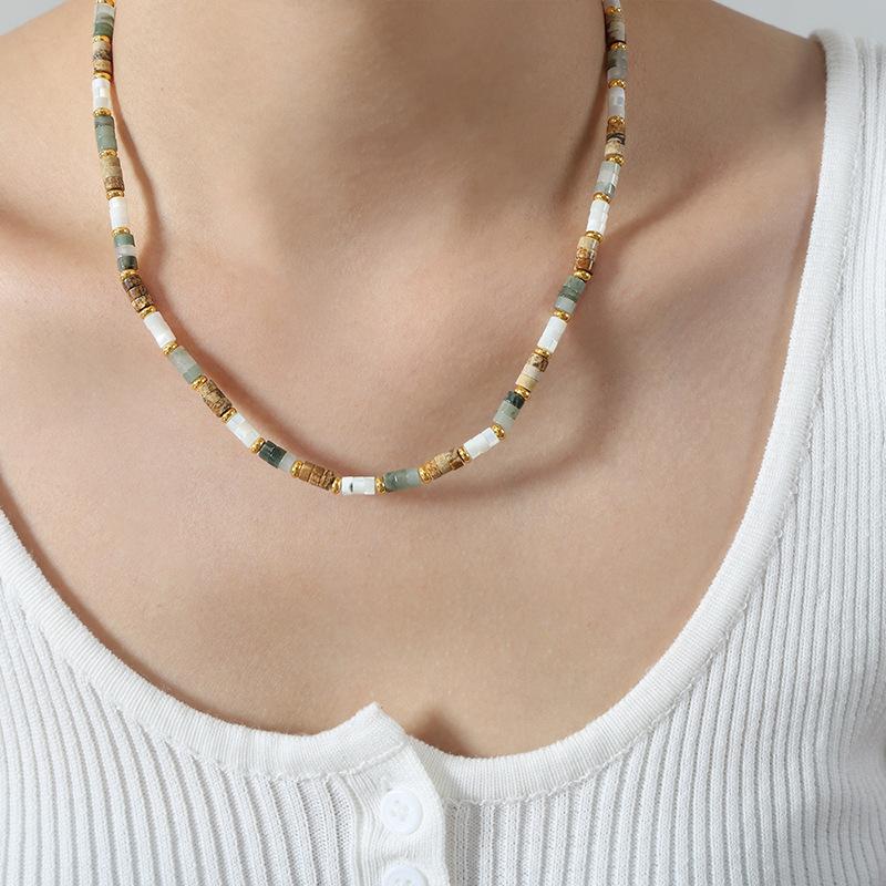 

Богемный натуральный камень бисер круглое ожерелье из титановой стали императрица вдовствующая личность универсальный темперамент милая девушка ювелирные изделия