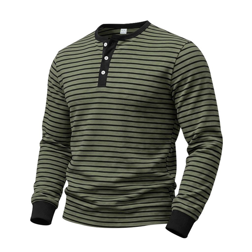 Chemise rayée à manches longues et demi-boutonnage pour homme
