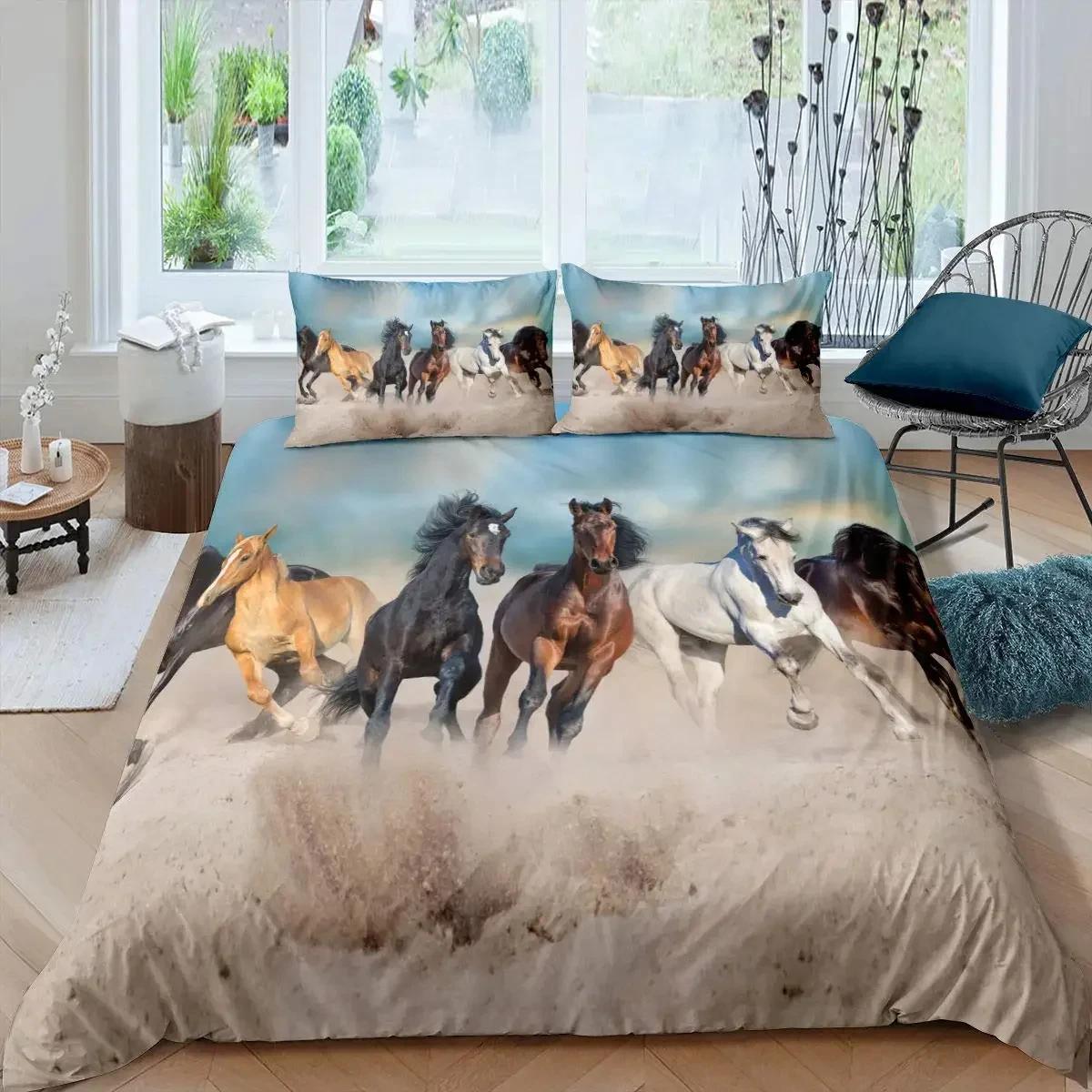 

Comforter Horse Animal Bedding Set For Boys Teens Western Cowboy Sunset Scenery Double Queen King Size Polyester Qulit Comforter (quilt)-EU Single(135*200cm)3pcs