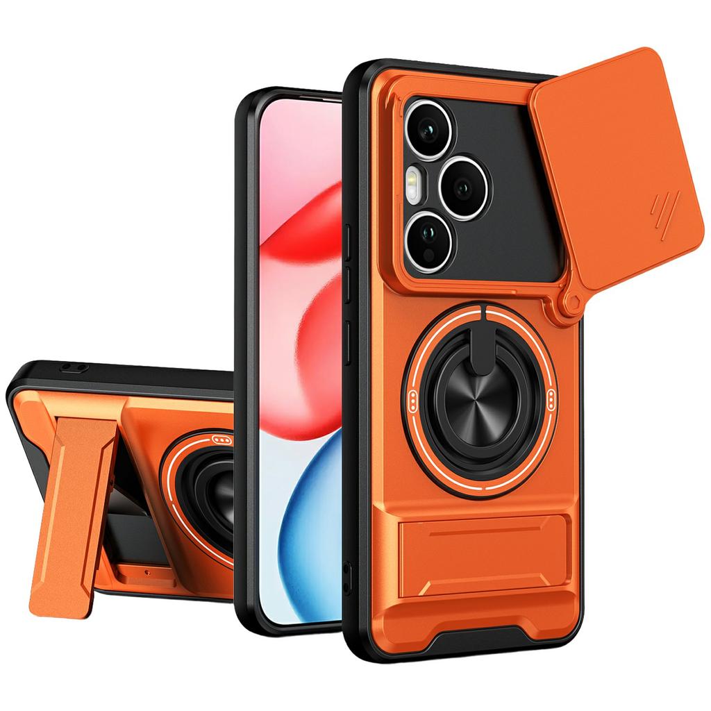 For Honor 400 Pro 5G (Global) Magnetic Case Ring Holder Foldable Kickstand TPU PC Phone Cover with Camera Lens Slider