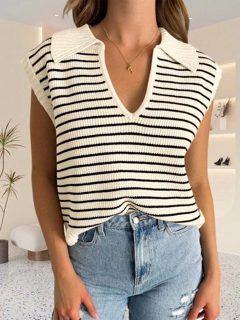 Women's V Neck Cap Sleeve Knit Sweater Vest Summer Sleeveless Pullover Top