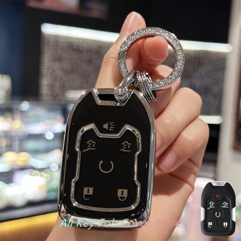 Key Fob Cover for GMC Yukon Chevy Tahoe /Suburban HYQ1AA 2014 2015 2016 2017 Keyless Entry Key Shell case Keychain Lanyard