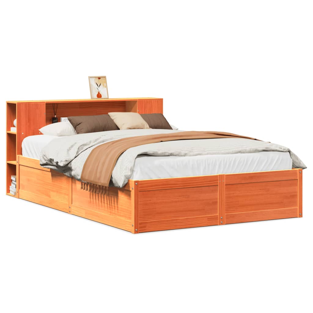 Vidaxl Bed Frame Without Mattress, Waxed Brown, 140X190 Cm, Solid Pine