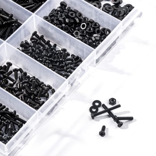 Zmbroll 780pcs M2x4/5/6/8/10/12/16/20mm Phillips Pan Head Screws, Black Metric Machine Screws, Fully Threaded Carbon Steel Fastener Bolts, Nuts, and W