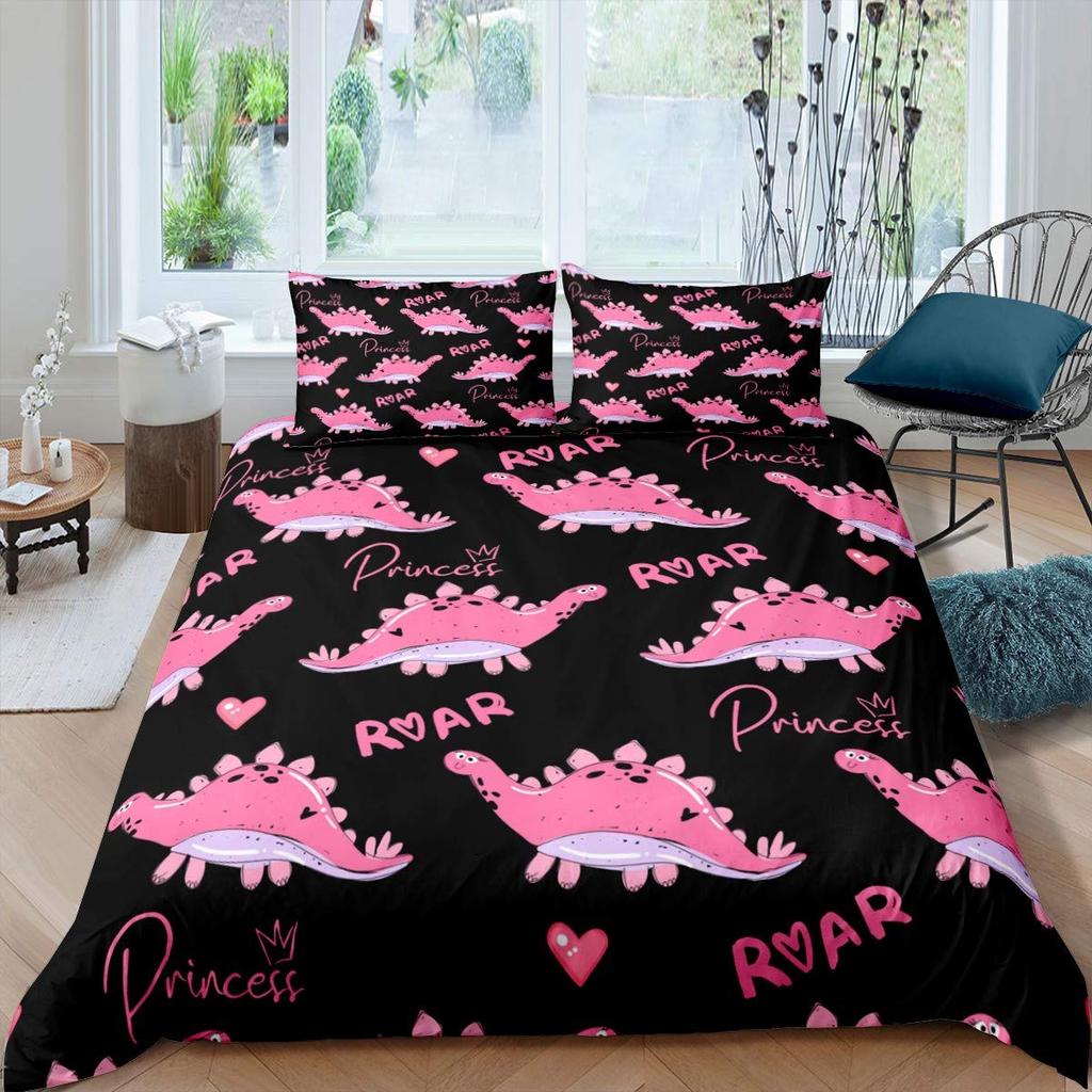 Kawaii Dinosaur Duvet Cover Set Cartoon Animal Theme Bedding Set For Kids Teenagers Bedroom Decor Double Queen King Quilt Cover