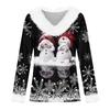 Damen Casual Christmas Print Langarm-Oberteil mit Plüschkragen für den Winter