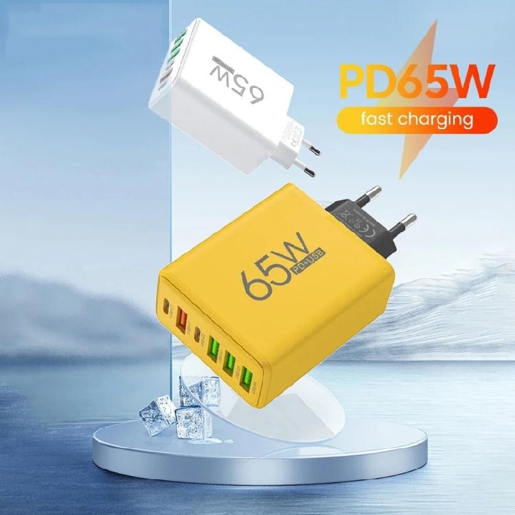 Double PD & 4 USB A Ports EU Plug Travel Plug Adapter 65W USB Wall Charger Rapid Charging Block for Phone Tablet
