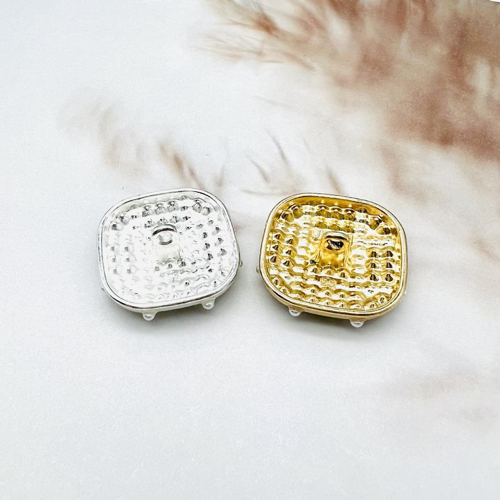 6pcs Luxury Design Gold Silver Square Metal Buttons Inlaid Pearls Suitable For Hand Sewing Clothing Pants DIY Accessories