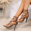 High Heel Sandals for Women Summer New Sexy Snake Pattern Pointed Back Zipper High Heel Shoes for Women