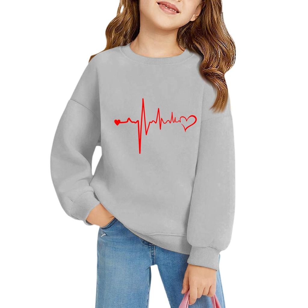 Girls Round Neck Pullovers For Kids Printed Baby Tops Valentine's Day