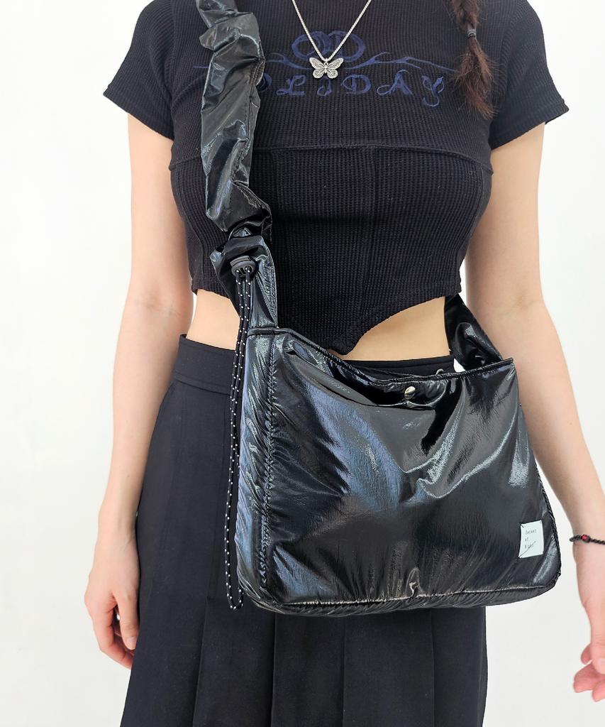Sonnetofnight Holographic Shirred Shoulder Crossbody Bag Black