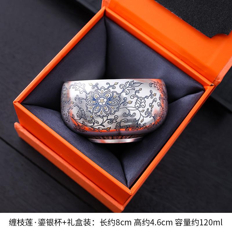 999 Silver Gilded Master Tea Cup Handmade Ceramic with Enamel Decoration Luxury Gongfu Teaware for Collector Gift
