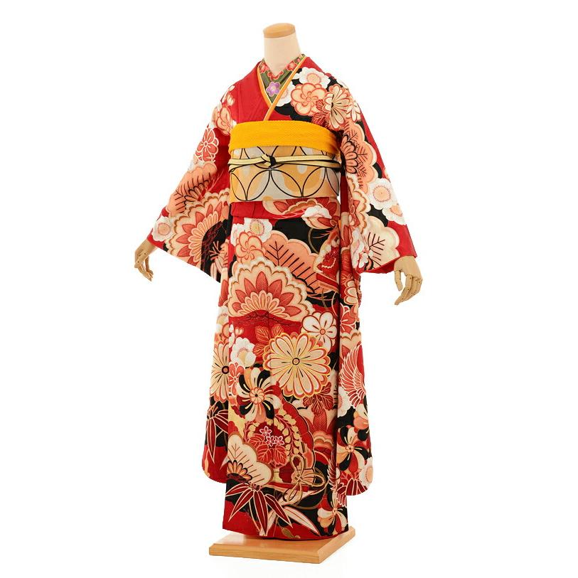 [Rental] [Furisode] [Costume Rental] Furisode Rental 932 earthmusicecology Red ground fan Shochiku Baiju pattern [Marriage] [Graduation Ceremony]