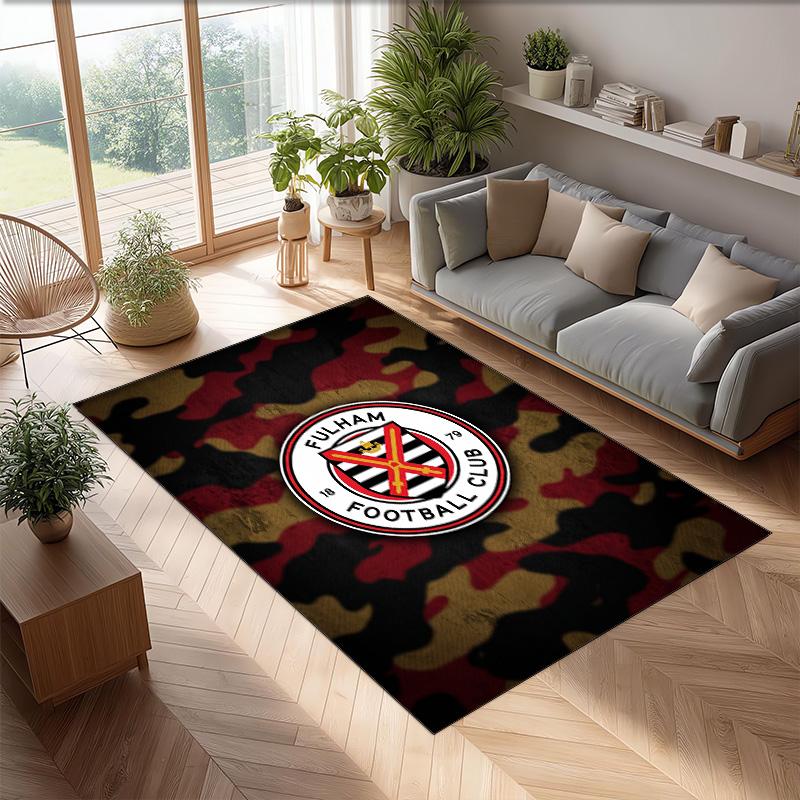 Fulham Football Print Crystal Velvet Rug, Comfortable Water Absorbent Non Slip Indoor Floor Carpet
