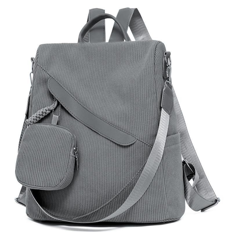 

Женский вельветовый рюкзак с маленьким кошельком, повседневный модный рюкзак серый