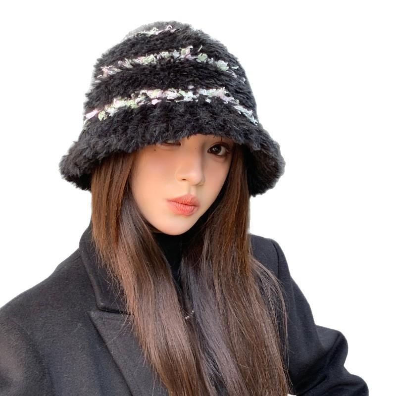 Plush Fisherman Hat for Women In Autumn and Winter Woolen Hat Warm Ear Protection Face Small Big Head Circumference Bucket Hat New