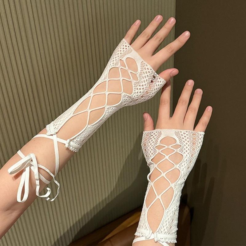 1pair Adjustable Long Arm Sleeves Women Hiphop Handsome Lace Wrist Covers for Cycling Running Hiking