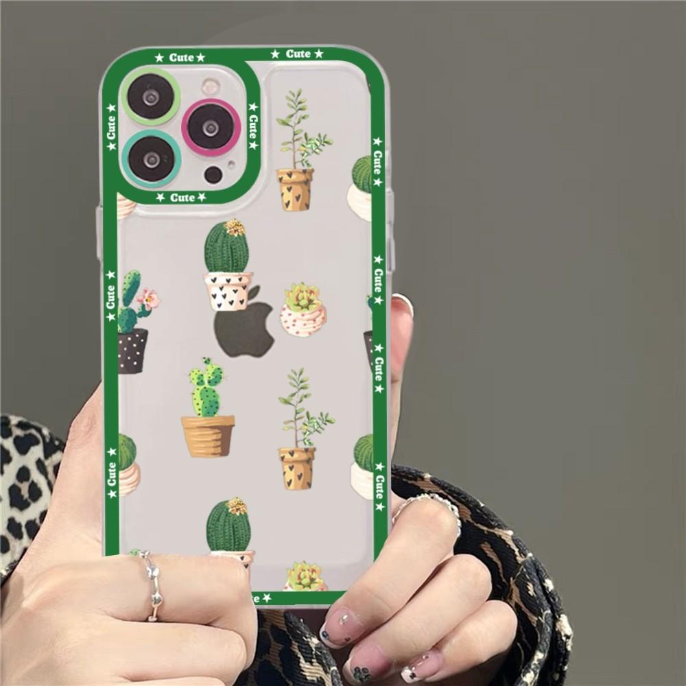 Cartoon Art Summer Cactus Phone Case For Samsung S 20 21 22 23 Lite Plus Ultra Clear Mobile Cover Funda