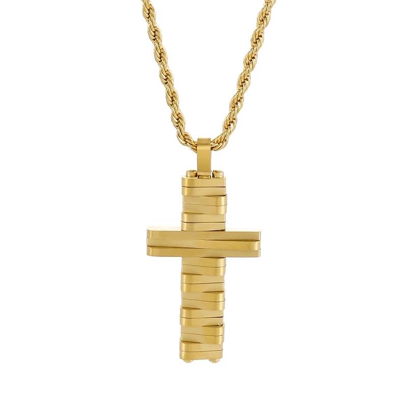 Trendy Pendant Necklaces for Men Metal Cross Stainless Steel Link Chain Accessories Irregularly Male Choker Shiny Jewelry