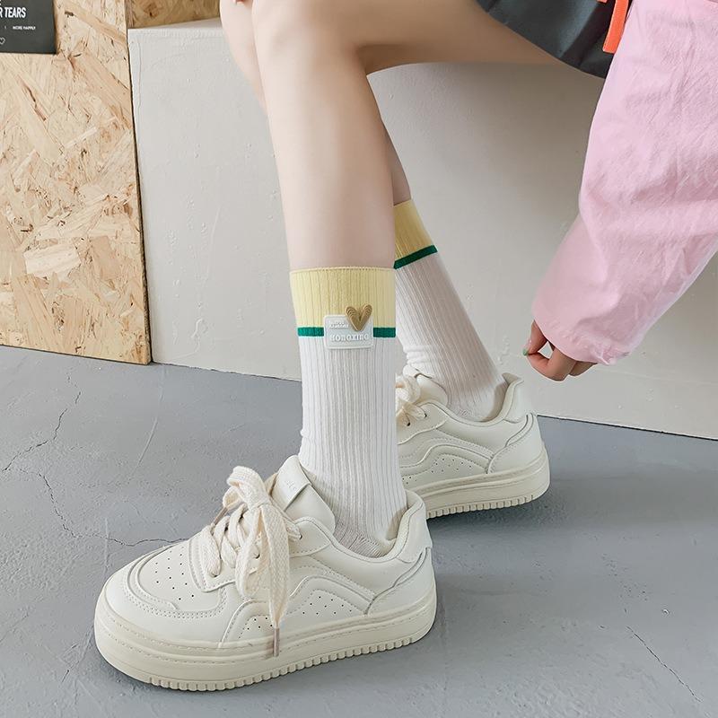 5 Pairs of New Female Spring and Summer Sweat Absorbing Color Collage Style Long Tube Stack Socks