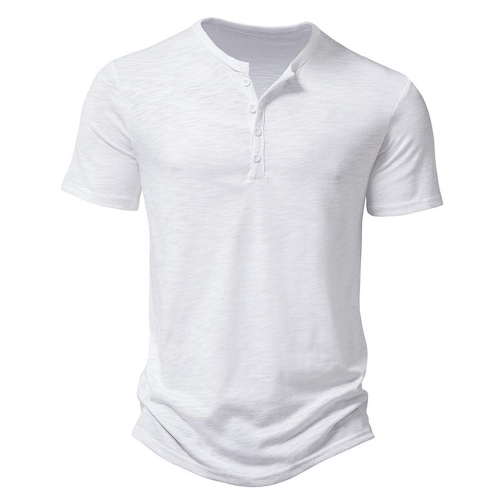 Henley-Kragen Sommer Herren Casual Einfarbig Kurzarm T-Shirt für Männer Polo Herren Baumwolle Herren T-Shirts