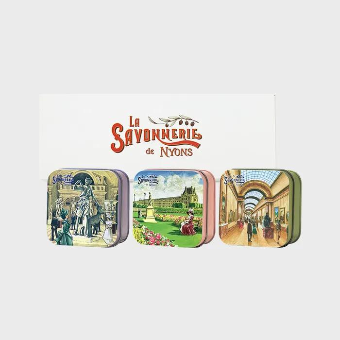 Französische Blechdose Seife 3er Packung mit Hülle