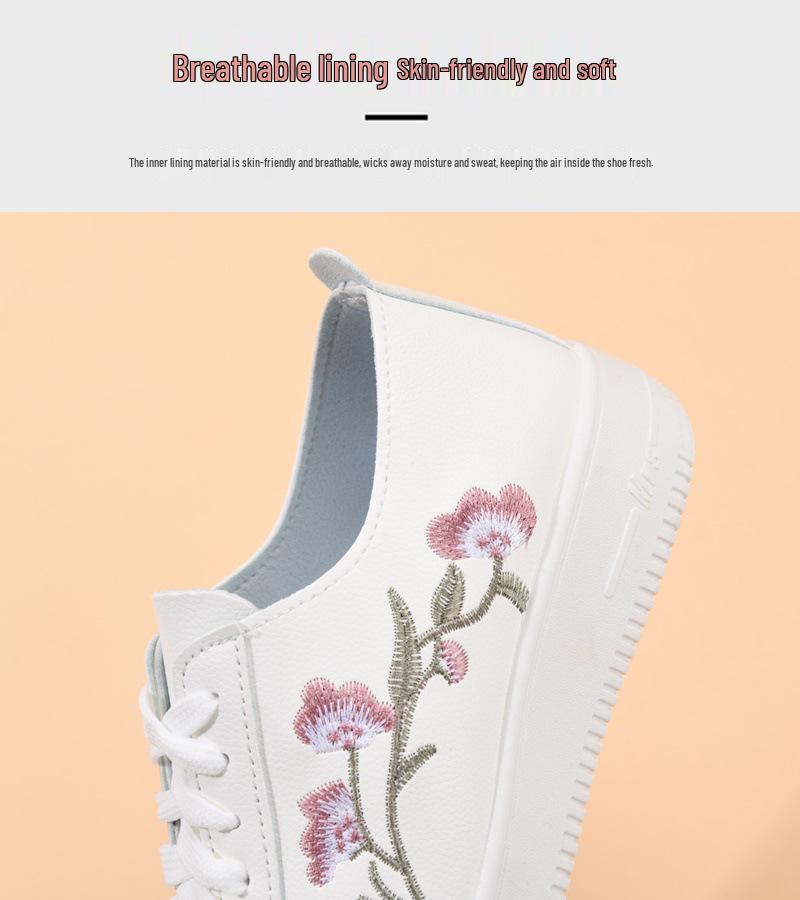 Women's White Leather Mesh Shoes - Breathable, Non-slip, Soft Sole, Korean Style for Spring & Summer