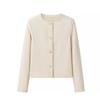 Womens Tweed Jacket Solid Color Round Neck Single Breasted Coat Elegant Casual Outerwear