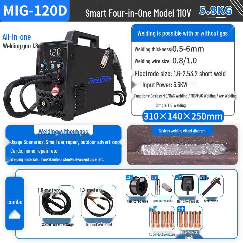 Aparat de sudura Rambo cu dublă tensiune, fără gaz, 110V/220V, capabil de arc cu argon, uz casnic