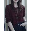Elegant and Stylish High-End Red Long-Sleeve Knit Sweater for Women, 2026 Autumn New Round-Neck Hollow-Out Plus-Size Top