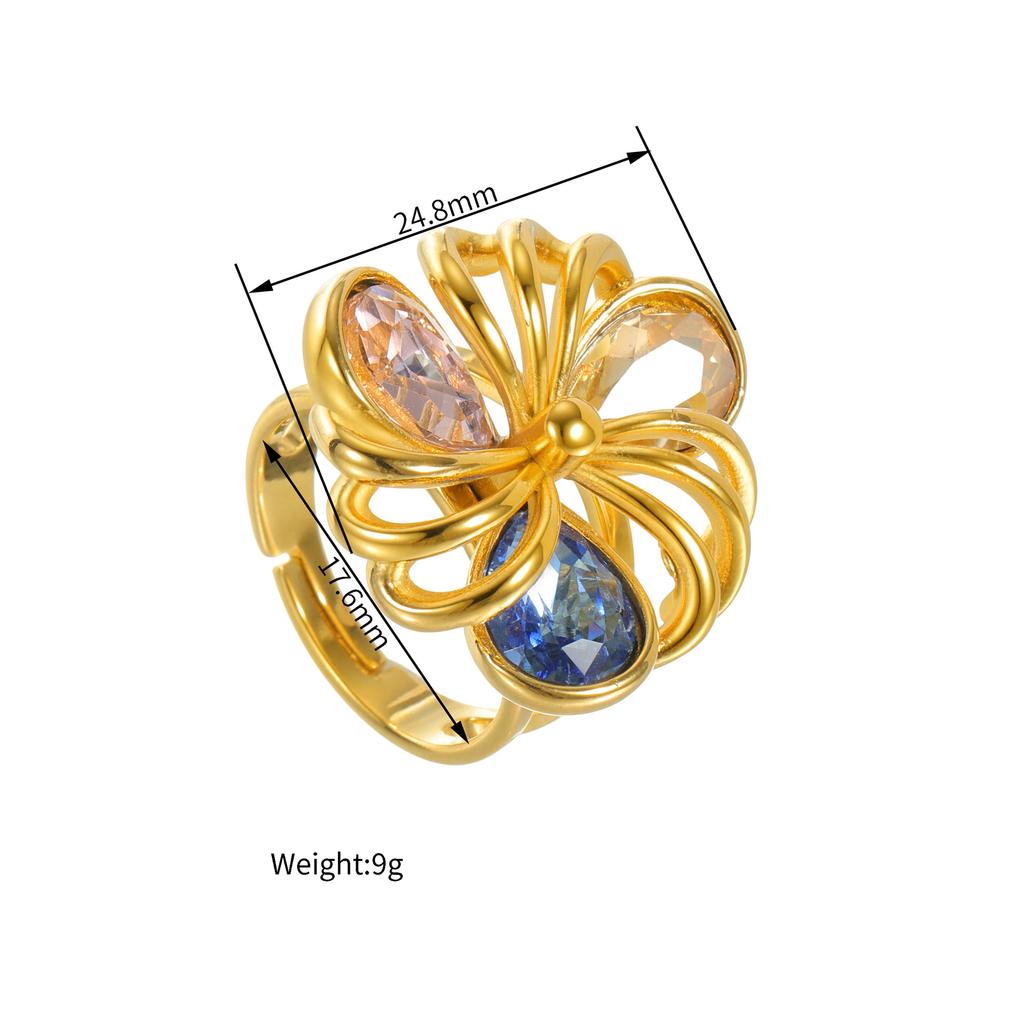 Edelstahl Vintage Zirkon Ringe für Frauen Verstellbar Retro Glänzender Stein Offener Ring Wasserdicht Weihnachts Schmuck Geschenk