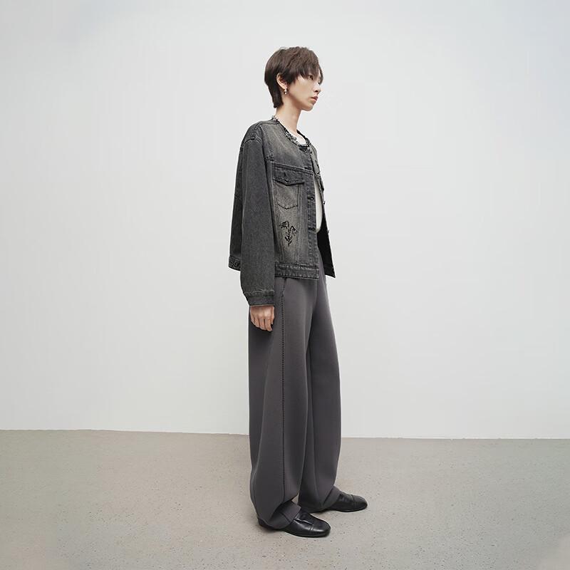 Broadcast Women's Retro Embroidered Raw-Edge Denim Short Jacket