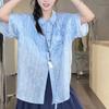 Striped Women's Short Sleeved Shirts Fashionable Lace Patchwork Bloues Korean Sweet and Simple Ladies Clothing