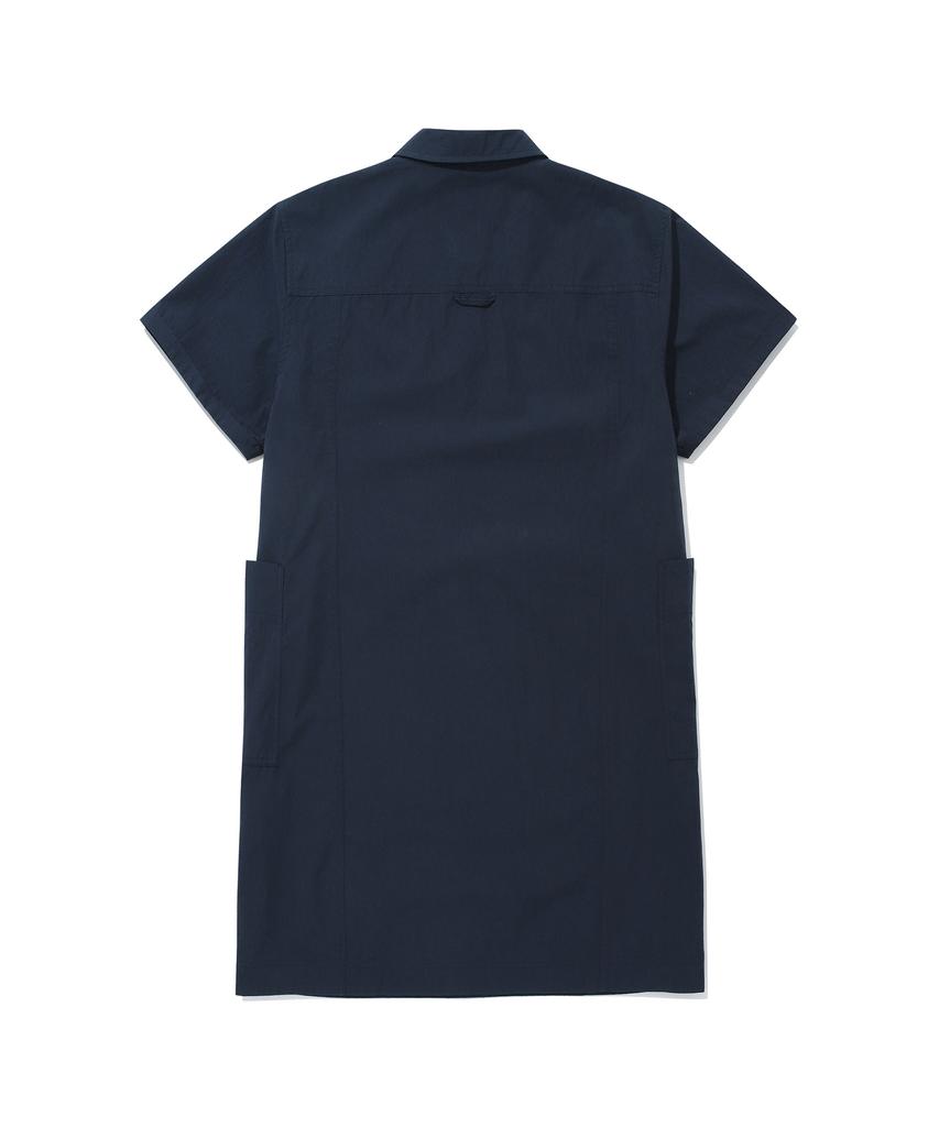 Covernat Woman Collared Half-Sleeve Dress Navy