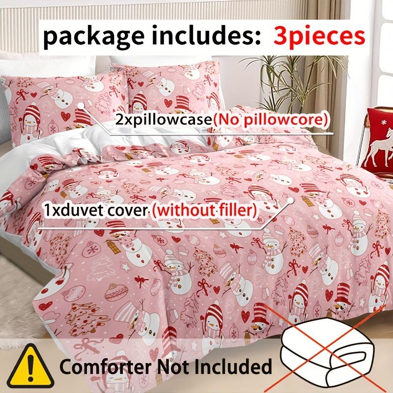 [Christmas Gift] 3Pcs Christmas Snowman Duvet Cover Set - Soft Polyester, Zip Closure, Machine Washable Christmas Gift