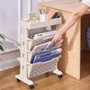 VECELO Slim Bookshelf, 3 Tiers, 39cm (W) X 18.8cm (D) X 54.5cm (H), File Wagon with Casters, Movable, Open Shelf, Magazine Rack, Textbook Rack,
