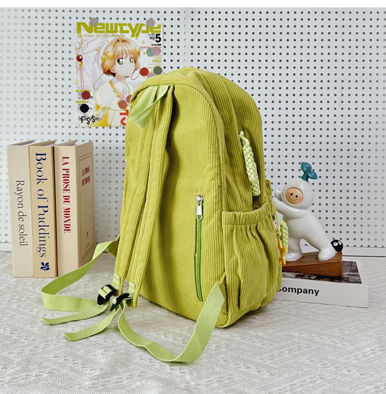 Women's Mori Style Corduroy Backpack - Harajuku Middle School Bookbag with Star Design for Travel