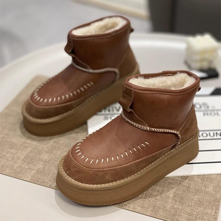 Leather Thickened Fashion Warm Cotton Shoes Snow Boots Women's 2025 New Waterproof Winter Northeast Velvet Thick-soled Short Boots