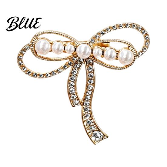 Brooch Bowknot Design Brooch Strong Buckle Fastening Pin with Faux Pearls Wear-resistant Rhinestones Electroplating Anti-Oxidation Badge for