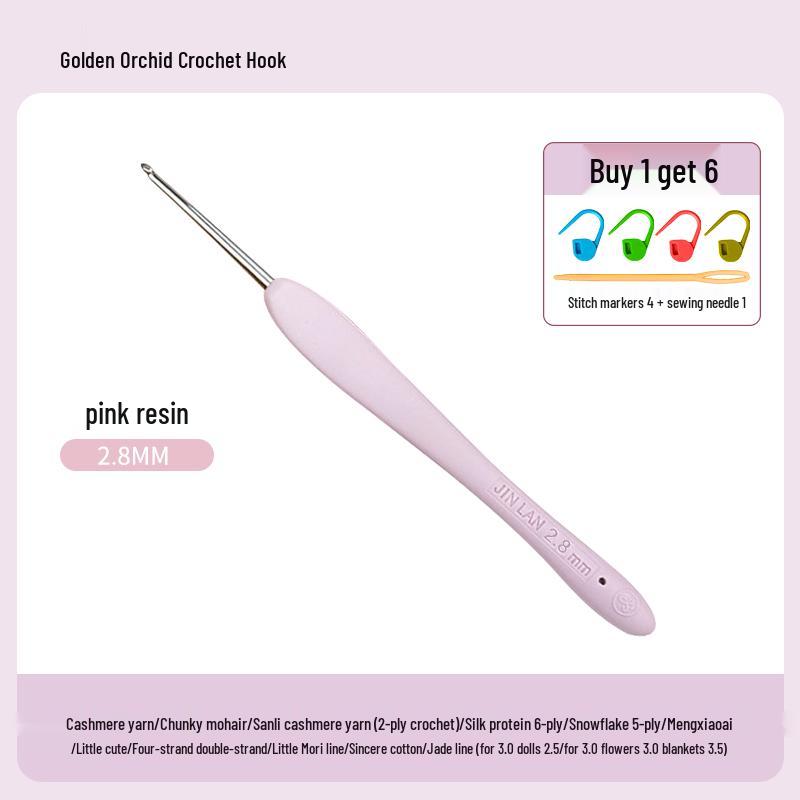 Soft Grip Resin Crochet Hook with Hand-Polished Stainless Steel Needle for Doll and Wool Knitting