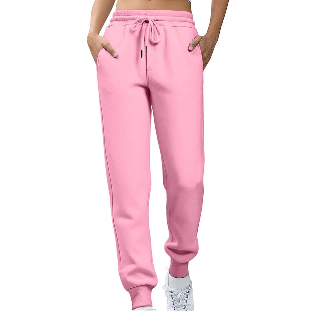 Ladies' Fashionable Solid Color Straight Leg Pants With High Waist Drawstring Pockets And Elastic Waist Casual Pants
