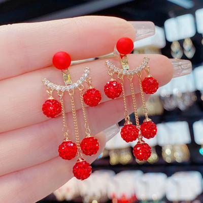 Glänzende Kristallkugel-Quasten-Ohrhänger für Frauen, Hochzeit, Party, baumelnde Ohrringe, Statement-Markenschmuck, vergoldet