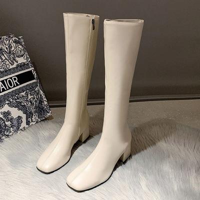 Aber Kniestiefel Damen 2025 Frühling und Herbst neue einzelne Stiefel hohe Stiefel dicker Absatz eckige Spitze Seitenreißverschluss Martin Stiefel Ritterstiefel
