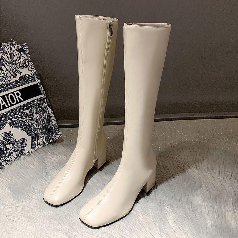 But Knee Boots Women's 2025 Spring and Autumn New Single Boots High Boots Thick Heel Square Head Side Zipper Martin Boots Knight Boots