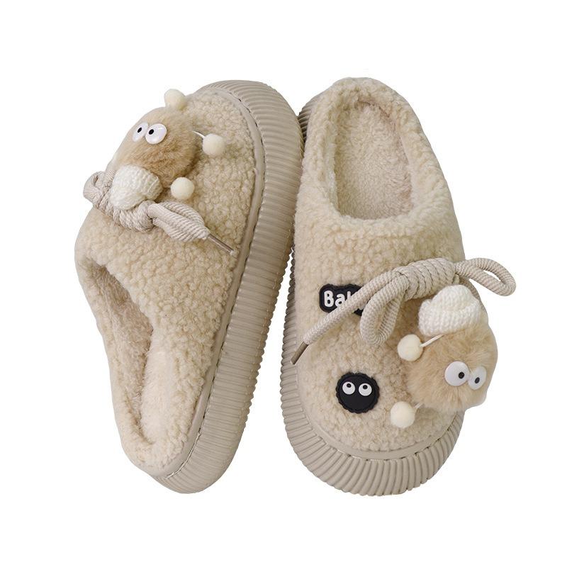 New big-eyed cotton slippers women's autumn and winter indoor home non-slip warm cartoon plush women's cotton mop