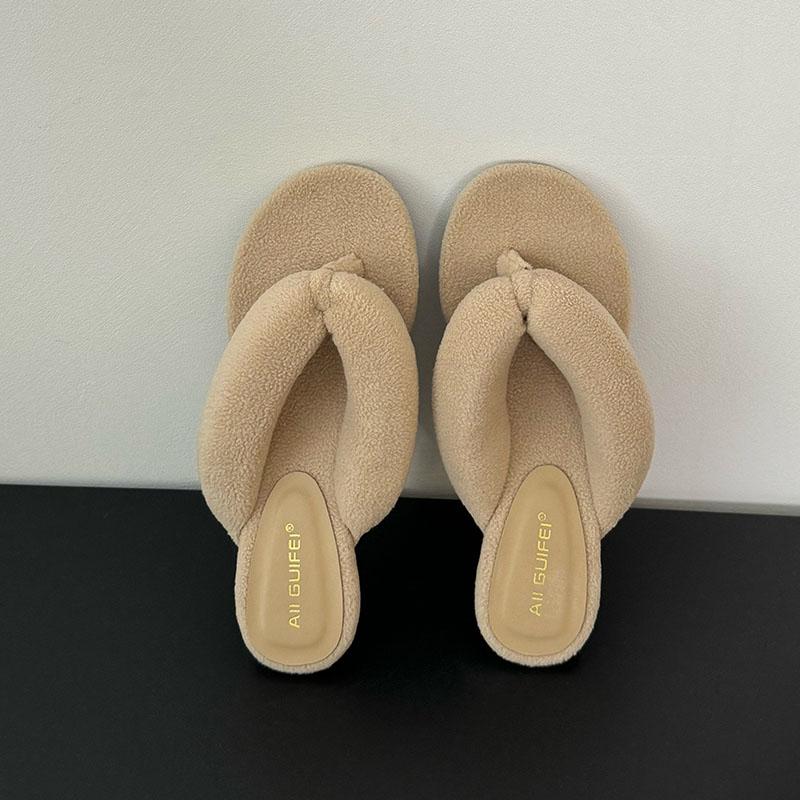 

Fashion New Footwear Flock Women Wedges Slippers Flip flops Shoes Fashion Round Toe Ladies Wedges Slippers Shoes Female Sandals Slides 35 абрикосовый