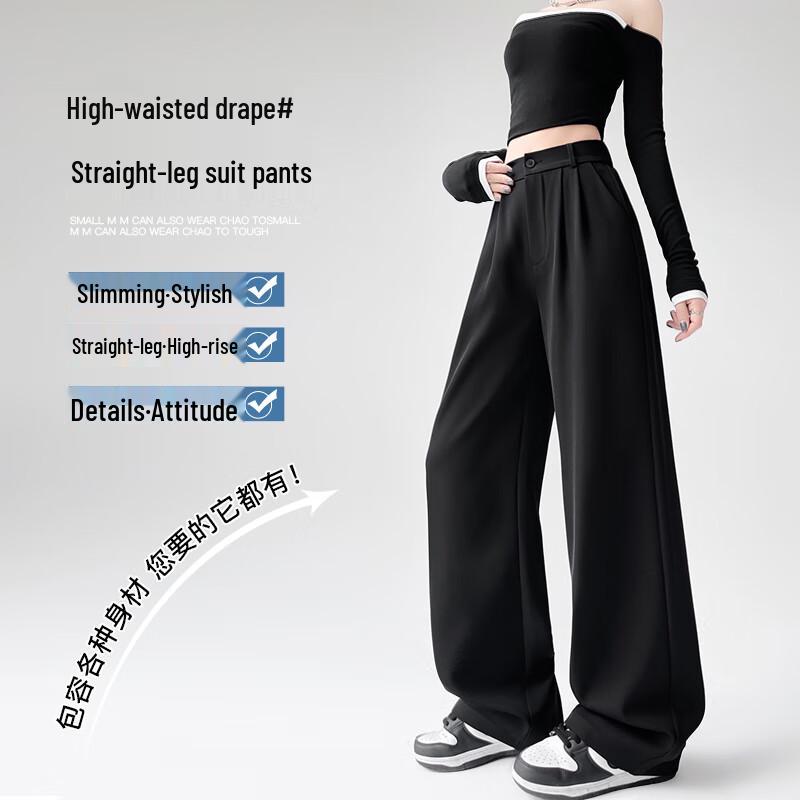 MiiOW Women's Black High-Waist Draped Wide-Leg Suit Pants
