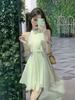 French Lady Irregular Waistless Chiffon Dress With Halter Neck For Summer Fashion
