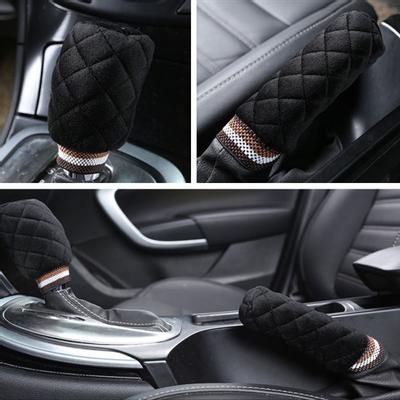 2Pcs Plush Car Interior Gear Shift Knob Cover Warm Hand Brake Grip Protection ADM
