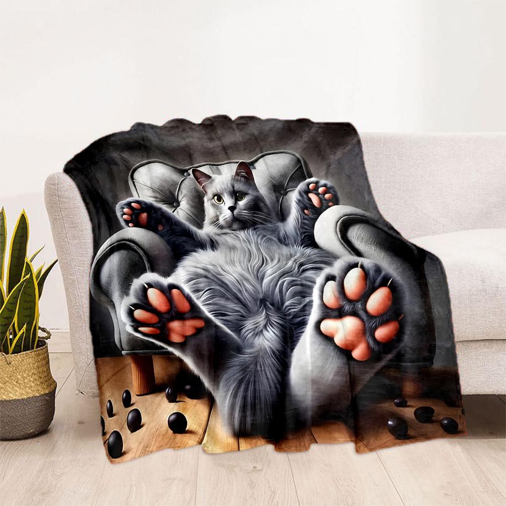 Whimsical Cat Artwork Flannel Blanket,Lightweight,Office Blanket,Sofa Blanket,Comfortable Blanket